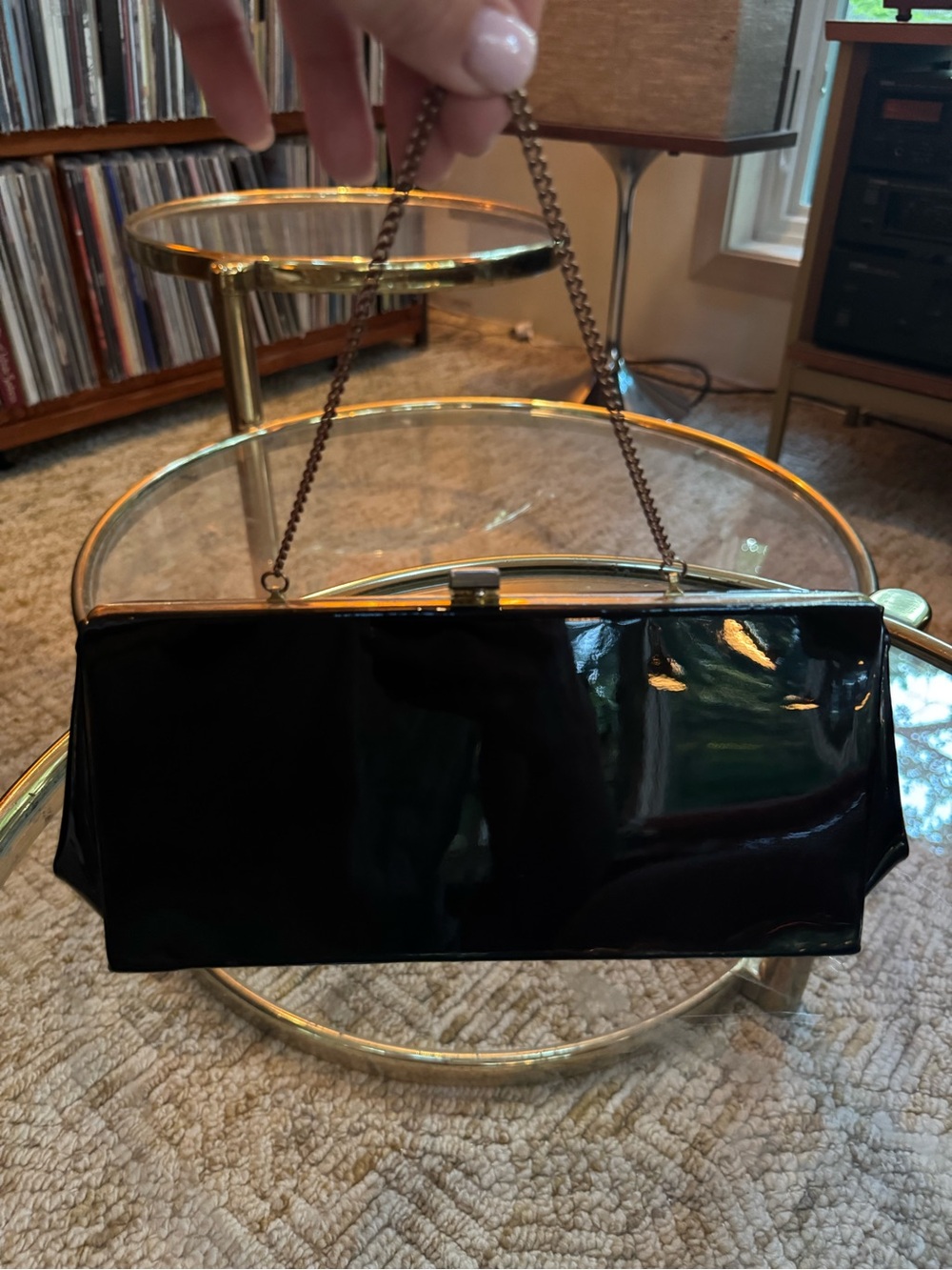 Vintage Black Patent Wristlet Clutch Handbag - Picture 1 of 4
